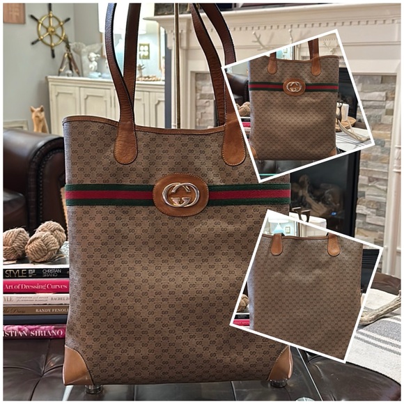 🔥🔥 Authentic Gucci Web Sherry Line Monogram Micro GG Large Leather Tote Bag 🔥🔥 - Picture 1 of 16